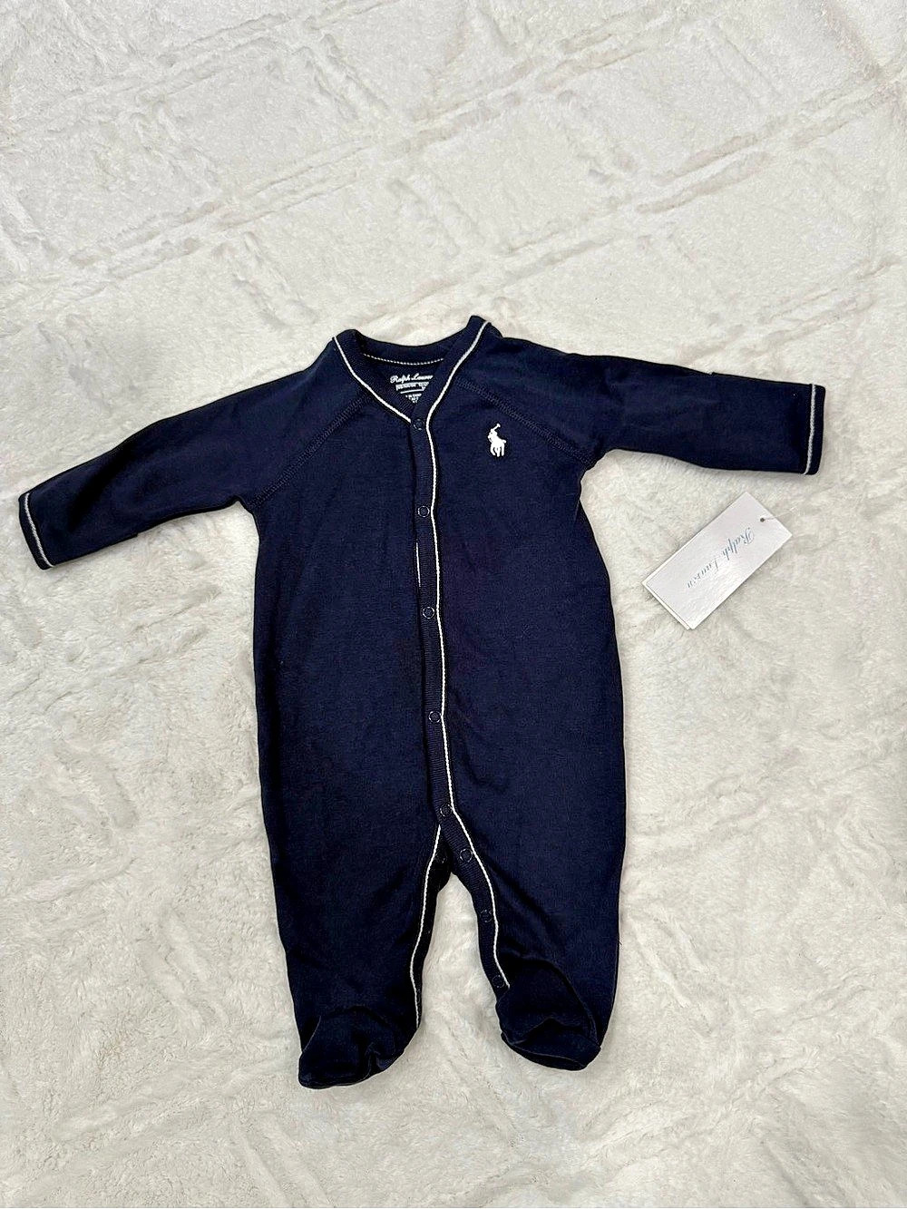 Ralph Lauren Cotton Jersey Footed Coverall Blue